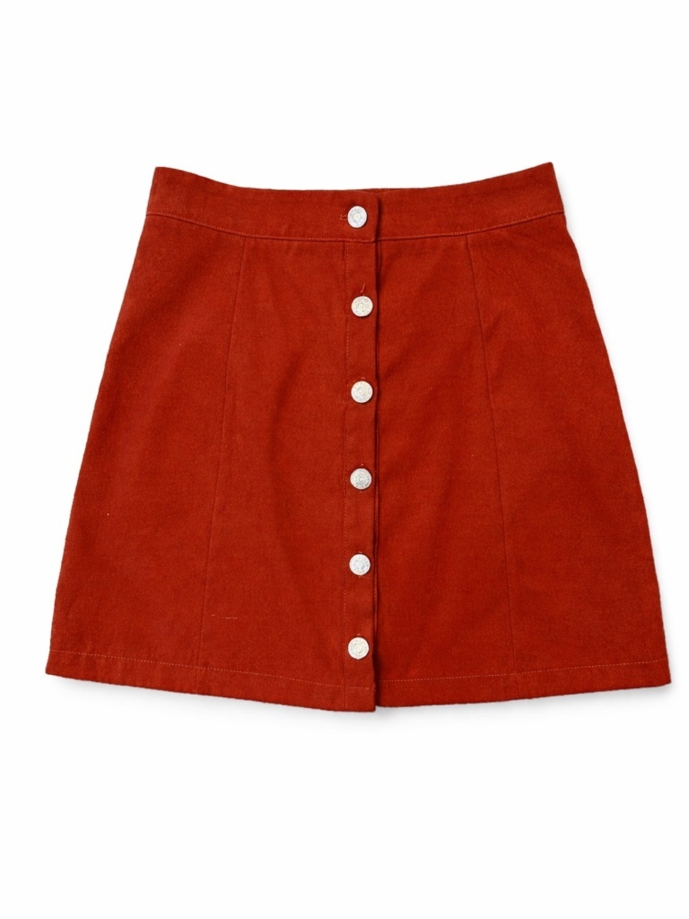 Rust Red A-Line Button Front Mini Skirt Small